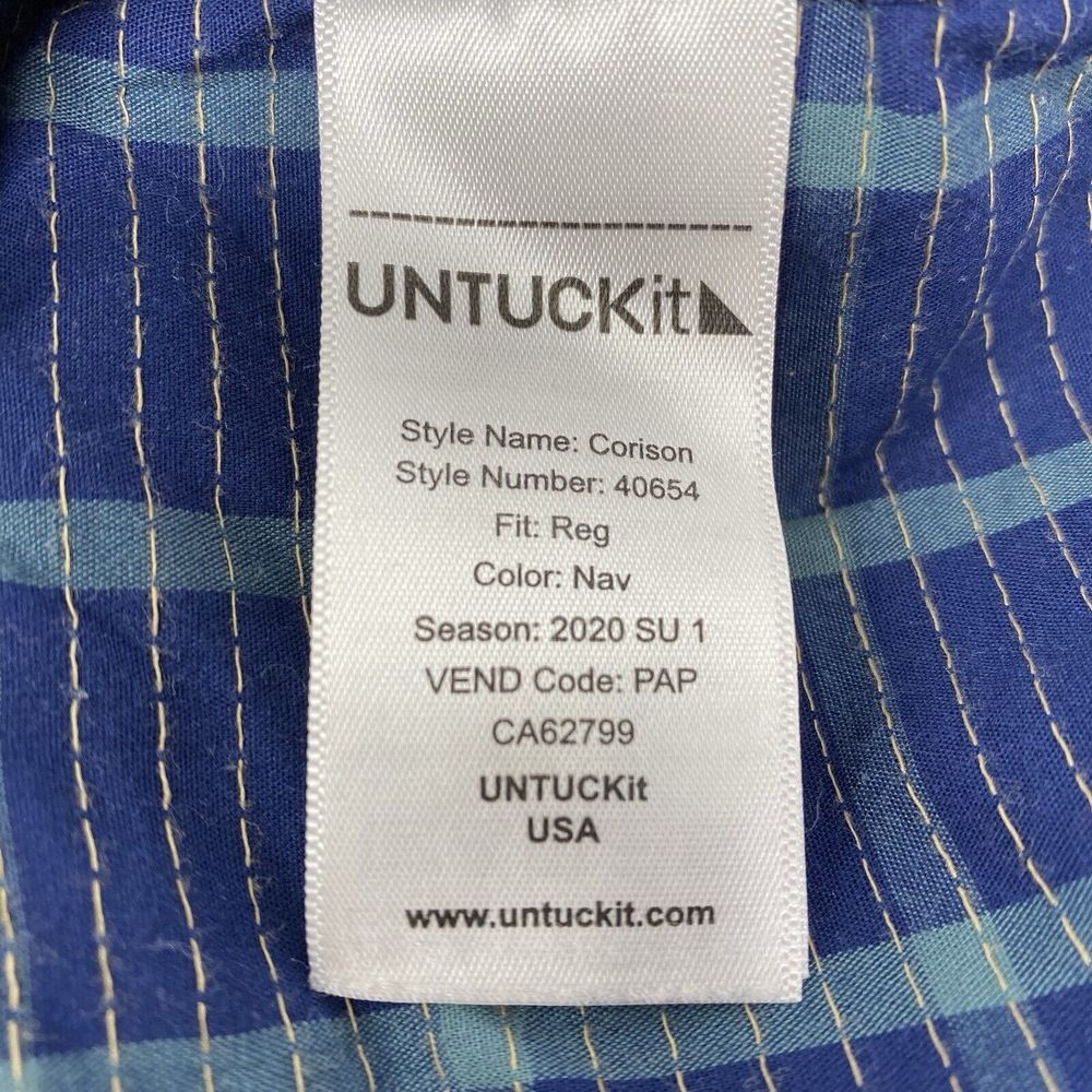 UNTUCKit Corison Men's XL Cotton Navy Green Plaid Long Sleeve Button Down‎ Shirt - Picture 5 of 6